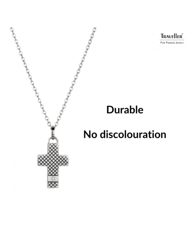 Traveller Cross Chain - Men - Necklace Man - Stainless Steel - Zirconia - 50+5cm long