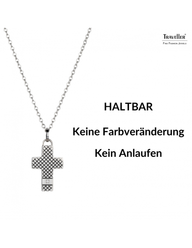 Traveller Kreuz Kette - Herren - Kette Man - Edelstahl - Zirkonia - 50+5cm lang Traveller Kreuz Kette - Herren - Kette Man - Edelstahl - Zirkonia - 50+5cm lang