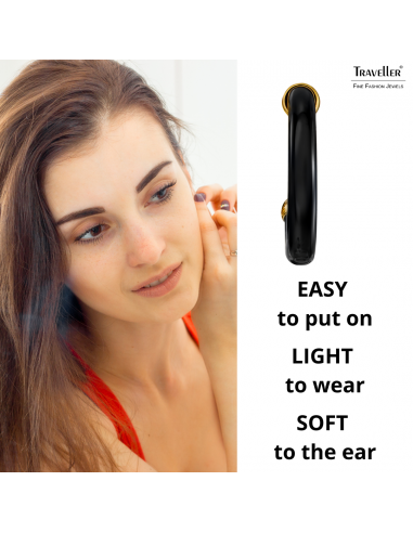Traveller Clip-on Earrings - Hoops - Gold Plated 22ct - Black Resin - 25 mm - 157713