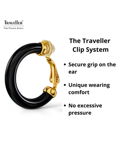 Traveller Clip-on Earrings - Hoops - Gold Plated 22ct - Black Resin - 25 mm - 157713