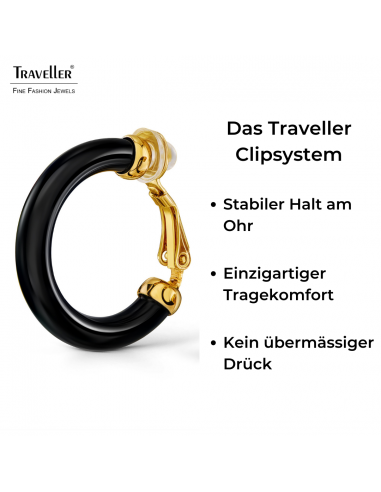 Traveller Ohrclips - Creolen - Vergoldet 22kt - Resin Schwarz - 25 mm - 157713