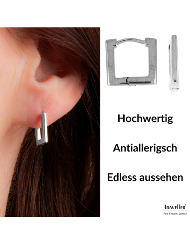 Traveller Creolen - Edelstahl - Silberfarbe - Rechteck - 12 mm - 181251