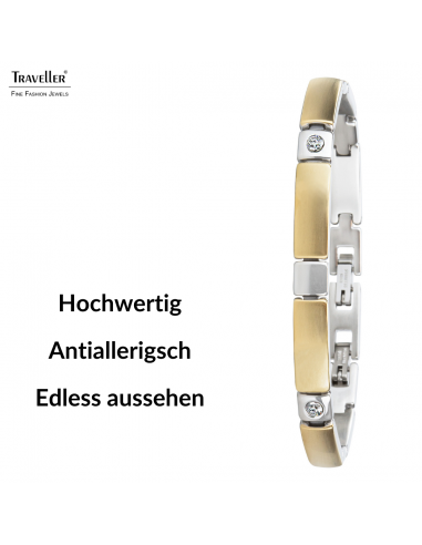 Traveller Armband - Bicolor - Edelstahl - Zirkonia Kristalle - 18-19,5 cm - Vergoldet & Platiniert - 180923