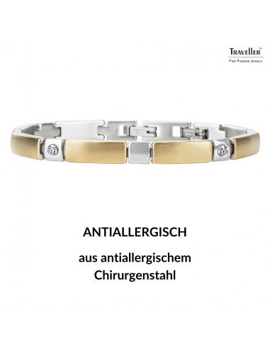 Traveller Armband - Bicolor - Edelstahl - Zirkonia Kristalle - 18-19,5 cm - Vergoldet & Platiniert - 180923