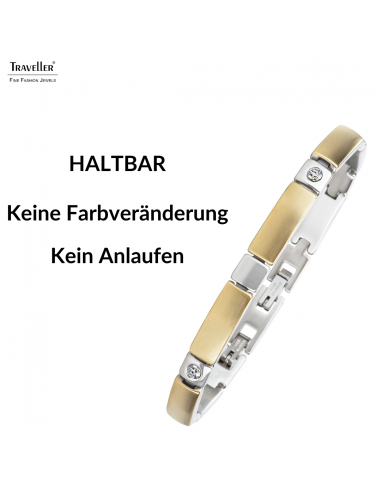 Traveller Armband - Bicolor - Edelstahl - Zirkonia Kristalle - 18-19,5 cm - Vergoldet & Platiniert - 180923