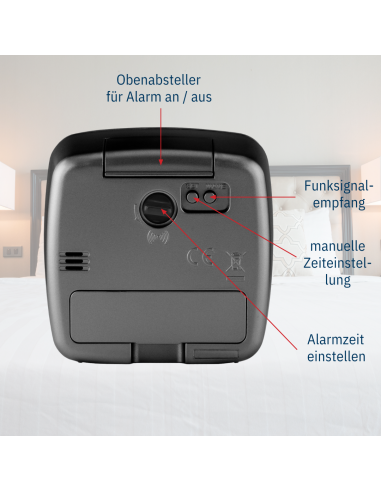 ATRIUM Wekker - Radiogestuurd - Analoog - Geen tikgeluid - Afgerond vierkant model - Duidelijk - Zwart - A610-7