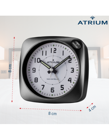 ATRIUM Wekker - Radiogestuurd - Analoog - Geen tikgeluid - Afgerond vierkant model - Duidelijk - Zwart - A610-7