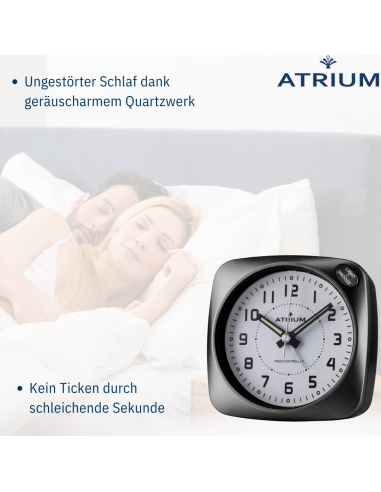 ATRIUM Wekker - Radiogestuurd - Analoog - Geen tikgeluid - Afgerond vierkant model - Duidelijk - Zwart - A610-7