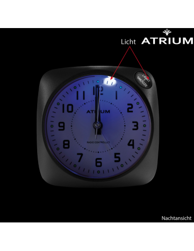 ATRIUM Wekker - Radiogestuurd - Analoog - Geen tikgeluid - Afgerond vierkant model - Duidelijk - Zwart - A610-7