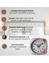 ATRIUM Wekker - Radiogestuurd - Analoog - Geen tikgeluid - Afgerond vierkant model - Duidelijk - Rose Metallic - A61017