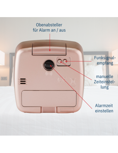 ATRIUM Wekker - Radiogestuurd - Analoog - Geen tikgeluid - Afgerond vierkant model - Duidelijk - Rose Metallic - A61017