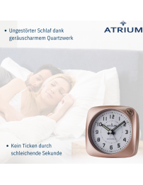 ATRIUM Wekker - Radiogestuurd - Analoog - Geen tikgeluid - Afgerond vierkant model - Duidelijk - Rose Metallic - A61017