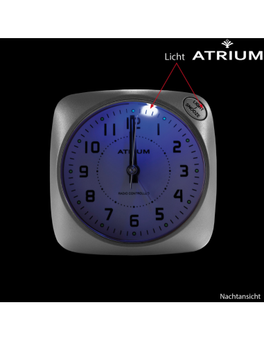 ATRIUM Wekker - Radiogestuurd - Analoog - Geen tikgeluid - Afgerond vierkant model - Duidelijk - Zilver - A610-19
