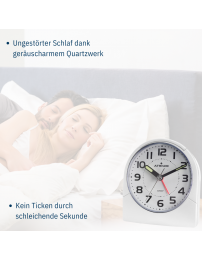 ATRIUM Wecker - Analog - Weiss - Klar - Aufbauender Alarm - Snooze - Ohne Ticken - A218-0