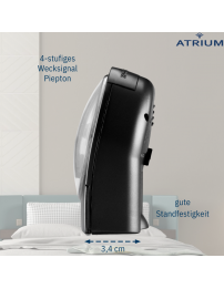 ATRIUM Wecker - Analog - Schwarz - Klar - Aufbauender Alarm - Snooze - Ohne Ticken - A218-7