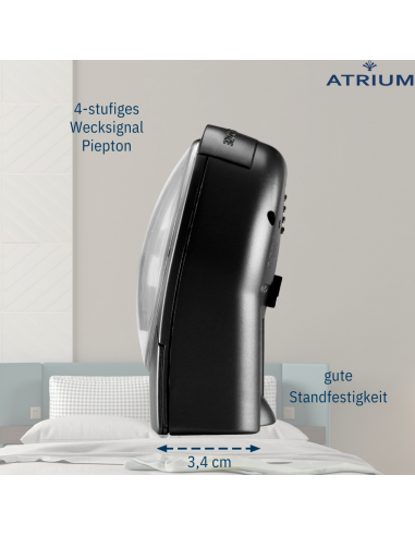 ATRIUM Wecker - Analog - Schwarz - Klar - Aufbauender Alarm - Snooze - Ohne Ticken - A218-7