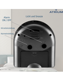 ATRIUM Wecker - Analog - Schwarz - Klar - Aufbauender Alarm - Snooze - Ohne Ticken - A218-7
