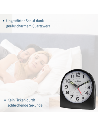 ATRIUM Wecker - Analog - Schwarz - Klar - Aufbauender Alarm - Snooze - Ohne Ticken - A218-7