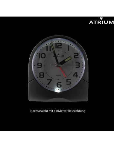 ATRIUM Wecker - Analog - Schwarz - Klar - Aufbauender Alarm - Snooze - Ohne Ticken - A218-7
