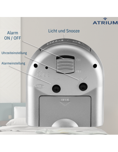 ATRIUM Wecker - Analog - Silber - Klar - Aufbauender Alarm - Snooze - Ohne Ticken - A218-19