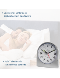 ATRIUM Wecker - Analog - Silber - Klar - Aufbauender Alarm - Snooze - Ohne Ticken - A218-19