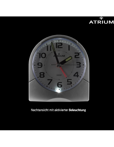 ATRIUM Wecker - Analog - Silber - Klar - Aufbauender Alarm - Snooze - Ohne Ticken - A218-19