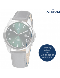 ATRIUM Herren Armbanduhr - Schwarzes Lederband - Dunkelgrün Zifferblatt - Datum - Edelstahl 10 bar - A16-16