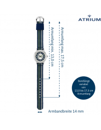 ATRIUM Uhr - Kinder - Jungen - Blau & Grün & Grau - Analog - 3 Bar - Lernzifferblatt - Nylonband
