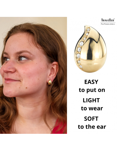 Traveller Clip-on Earrings - Gold coloured - Preciosa Crystals - Drop - 22ct Gold plated - 15x10 mm - 157486