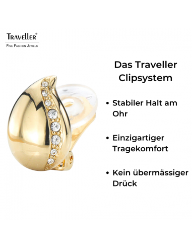 Traveller Ohrclips - Goldfarbe - Preciosa Kristalle - Tropfen - 22kt Vergoldet - 15x10 mm - 157486