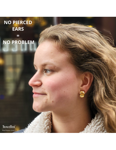 Traveller Clip-on Earrings - Gold coloured - Shiny - 22ct Gold plated - Half hoops - 18 mm - 138009