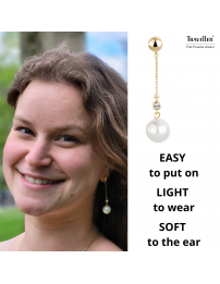 Traveller Clip-on Earrings - Drop Earrings - Gold Plated - Pearls - 12mm - White - Preciosa Crystals - 53x12 mm - 114139