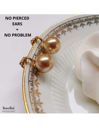 Traveller Clip-on Earrings - 22ct Gold Plated - Pearls - 10 mm - Bronze - 15x10 mm - 706010