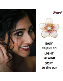 Grossé Clip-on Earrings - Sakura - Gold Coloured - Zirconia - Gold Plated - White&Pink - Cherry Blossom - Ø15mm - GJ63479