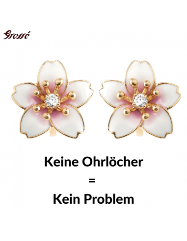 Grossé Ohrclips - Sakura - Goldfarbe - Zirkonia - Vergoldet - Weiss & Rosa - Kirschblüte - Ø 15 mm - GJ63479 