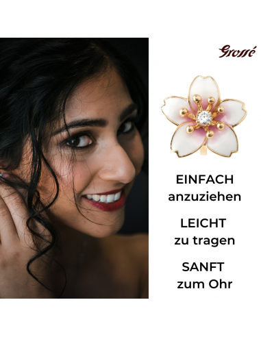 Grossé Ohrclips - Sakura - Goldfarbe - Zirkonia - Vergoldet - Weiss & Rosa - Kirschblüte - Ø 15 mm - GJ63479 