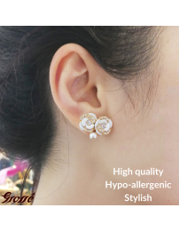 Grossé Earrings - Blanc Camelia - Gold Plated - Pearl - Cream - Crystals - Flower - 18x22 mm - GJ63809