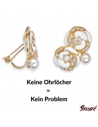 Grossé Ohrclips - Blanc Camelia - Goldfarbe - Perle - Creme - Kristalle - Vergoldet - Blüme - 18x22 mm - GJ63845 