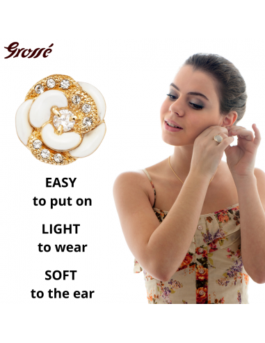 Grossé Earrings - Blanc Camelia - Gold Coloured - Crystals - Gold Plated - Flower - Ø 13 mm - GJ63811