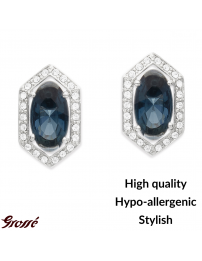 Grossé Earrings - Jelly Beans - Silver Coloured - Crystal - Blue - Platinum Plated - 15x9 mm - GA61729P