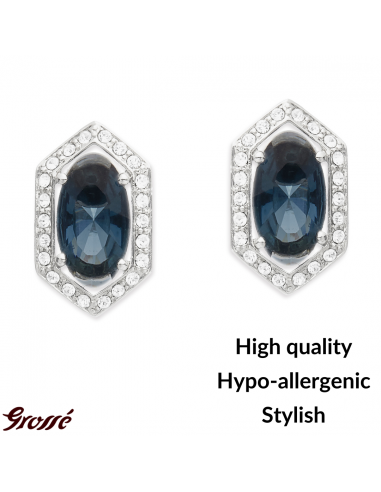 Grossé Earrings - Jelly Beans - Silver Coloured - Crystal - Blue - Platinum Plated - 15x9 mm - GA61729P