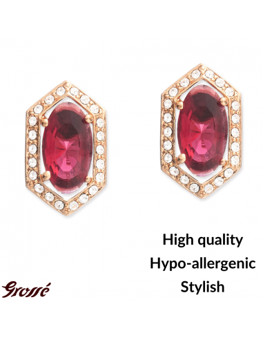Grossé Earrings - Jelly Beans - Gold Coloured - Crystal - Red - Gold Plated - 15x9 mm - GA61731