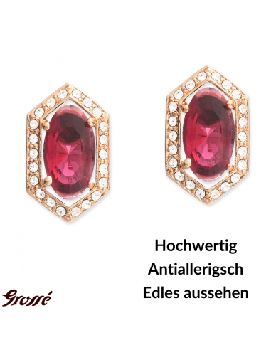 Grossé Ohrstecker - Jelly Beans - Goldfarbe - Kristalle - Rot - Vergoldet - 15x9 mm - GA61731