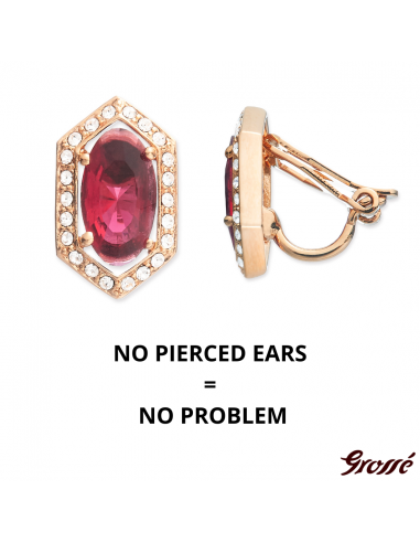 Grossé Clip-on Earrings - Jelly Beans - Gold Coloured - Crystal - Red - Gold Plated - 15x9 mm - GA61732