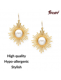 Grossé Drop Eaarings - Future Floral - Gold Coloured - Pearl - White - Gold Plated - 47x30 mm - GJ64780