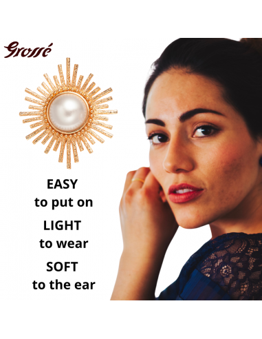 Grossé Clip-on Earrings - Future Floral - Gold Coloured - Pearls - White - Gold Plated - 35x30 mm - GJ64781