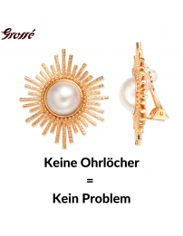 Grossé Ohrclips - Future Floral - Goldfarbe - Perle - Weiss - Vergoldet - 35x30 mm - GJ64781