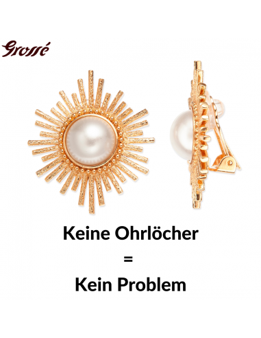 Grossé Ohrclips - Future Floral - Goldfarbe - Perle - Weiss - Vergoldet - 35x30 mm - GJ64781