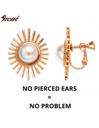 Grossé Clip-on Earrings - Future Floral - Gold Coloured - Pearl - White - Gold Plated - 25x20 mm - GJ64779