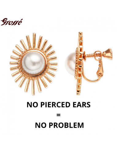 Grossé Clip-on Earrings - Future Floral - Gold Coloured - Pearl - White - Gold Plated - 25x20 mm - GJ64779